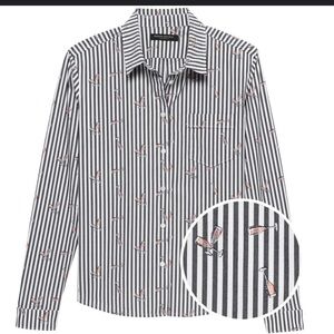 NWT Banana Republic Champagne Prosecco Striped Button Down Shirt S White Gray